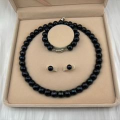 Bộ Set Trang Sức Ngọc Trai Đen Tự Nhiên 11mm Cao Cấp Gồm Vòng cổ + Vòng Tay + Bông tai Ngọc Trai MADAME HIEN PEARLS SCT001D