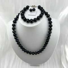 Bộ Set Trang Sức Ngọc Trai Đen Tự Nhiên 11mm Cao Cấp Gồm Vòng cổ + Vòng Tay + Bông tai Ngọc Trai MADAME HIEN PEARLS SCT001D