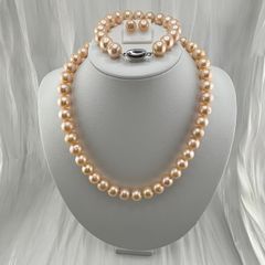 Bộ Set Trang Sức Ngọc Trai Hồng Tự Nhiên 11mm Cao Cấp Gồm Vòng cổ + Vòng Tay + Bông tai Ngọc Trai MADAME HIEN PEARLS SCT001H