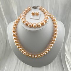 Bộ Set Trang Sức Ngọc Trai Hồng Tự Nhiên 11mm Cao Cấp Gồm Vòng cổ + Vòng Tay + Bông tai Ngọc Trai MADAME HIEN PEARLS SCT001H