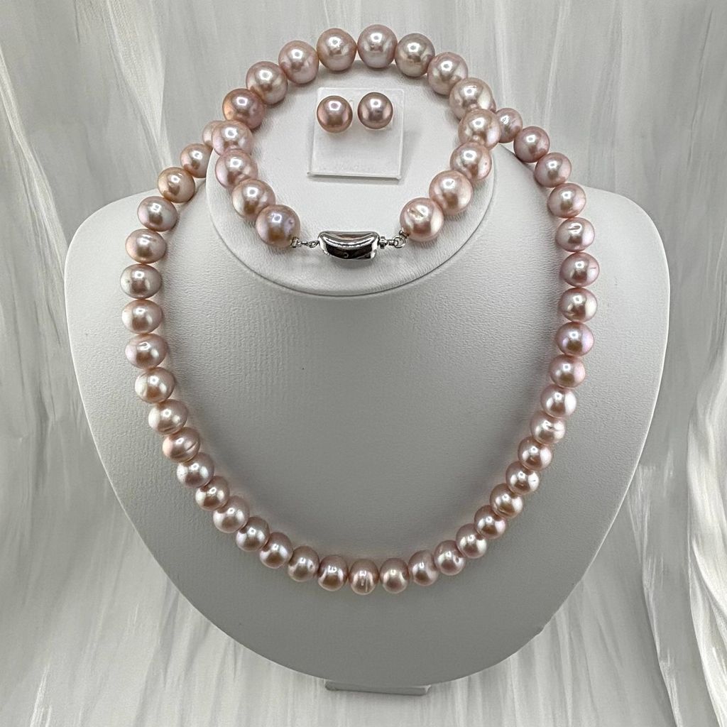 Bộ Set Trang Sức Ngọc Trai Tím Tự Nhiên 11mm Cao Cấp Gồm Vòng cổ + Vòng Tay + Bông tai Ngọc Trai MADAME HIEN PEARLS SCT001T