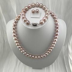 Bộ Set Trang Sức Ngọc Trai Tím Tự Nhiên 11mm Cao Cấp Gồm Vòng cổ + Vòng Tay + Bông tai Ngọc Trai MADAME HIEN PEARLS SCT001T