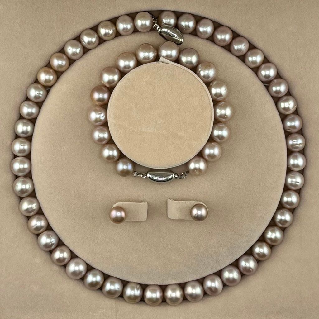 Bộ Set Trang Sức Ngọc Trai Tím Tự Nhiên 11mm Cao Cấp Gồm Vòng cổ + Vòng Tay + Bông tai Ngọc Trai MADAME HIEN PEARLS SCT001T