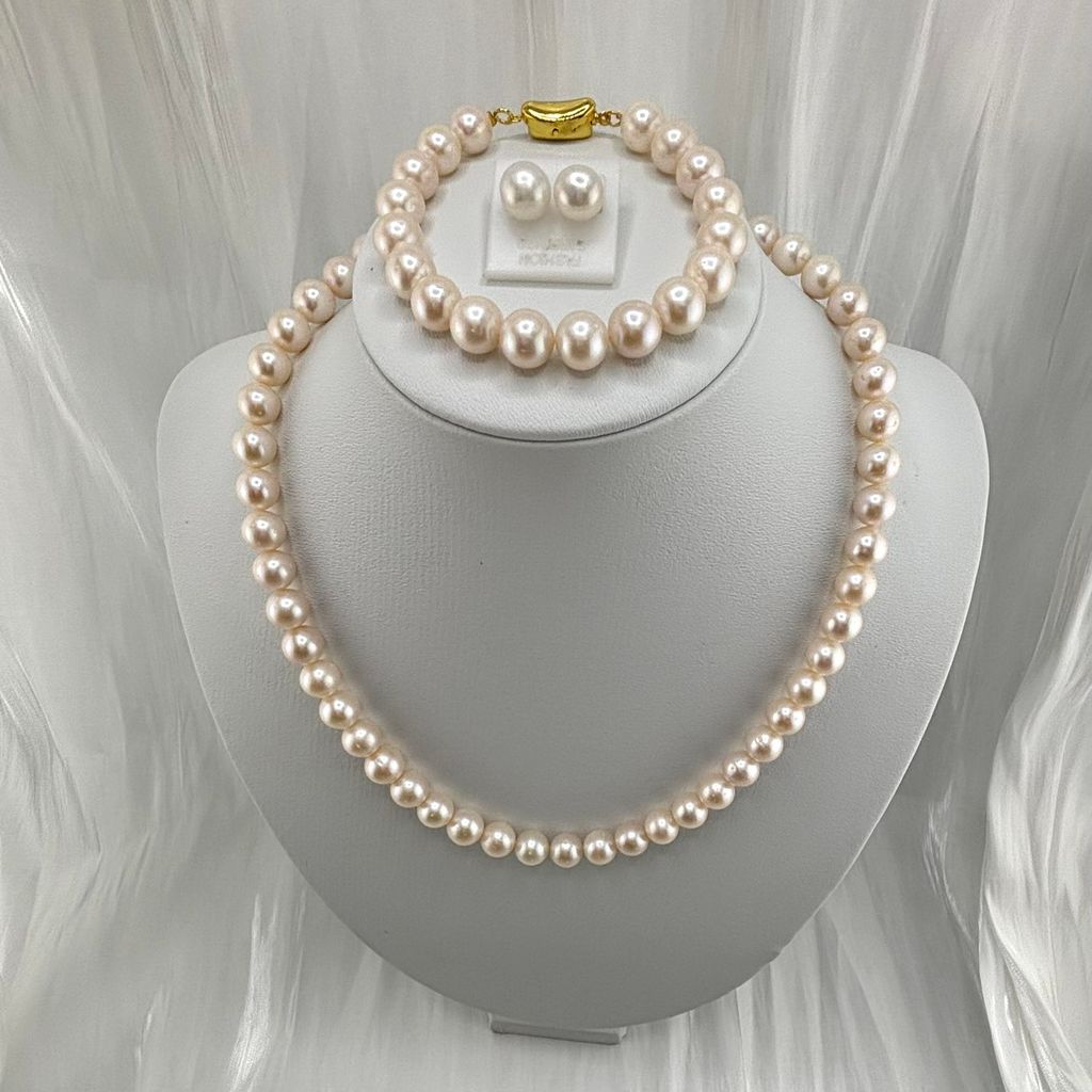 [Kèm Kiểm Định] Bộ Set Trang Sức Ngọc Trai Tròn Tự Nhiên AAA 8-9mm Hoàn Hảo Gồm Vòng cổ + Vòng Tay + Bông tai MADAME HIEN PEARLS SCT002TR