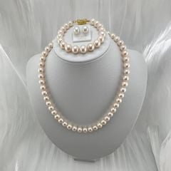 [Kèm Kiểm Định] Bộ Set Trang Sức Ngọc Trai Tròn Tự Nhiên AAA 8-9mm Hoàn Hảo Gồm Vòng cổ + Vòng Tay + Bông tai MADAME HIEN PEARLS SCT002TR