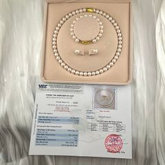 [Kèm Kiểm Định] Bộ Set Trang Sức Ngọc Trai Tròn Tự Nhiên AAA 8-9mm Hoàn Hảo Gồm Vòng cổ + Vòng Tay + Bông tai MADAME HIEN PEARLS SCT002TR