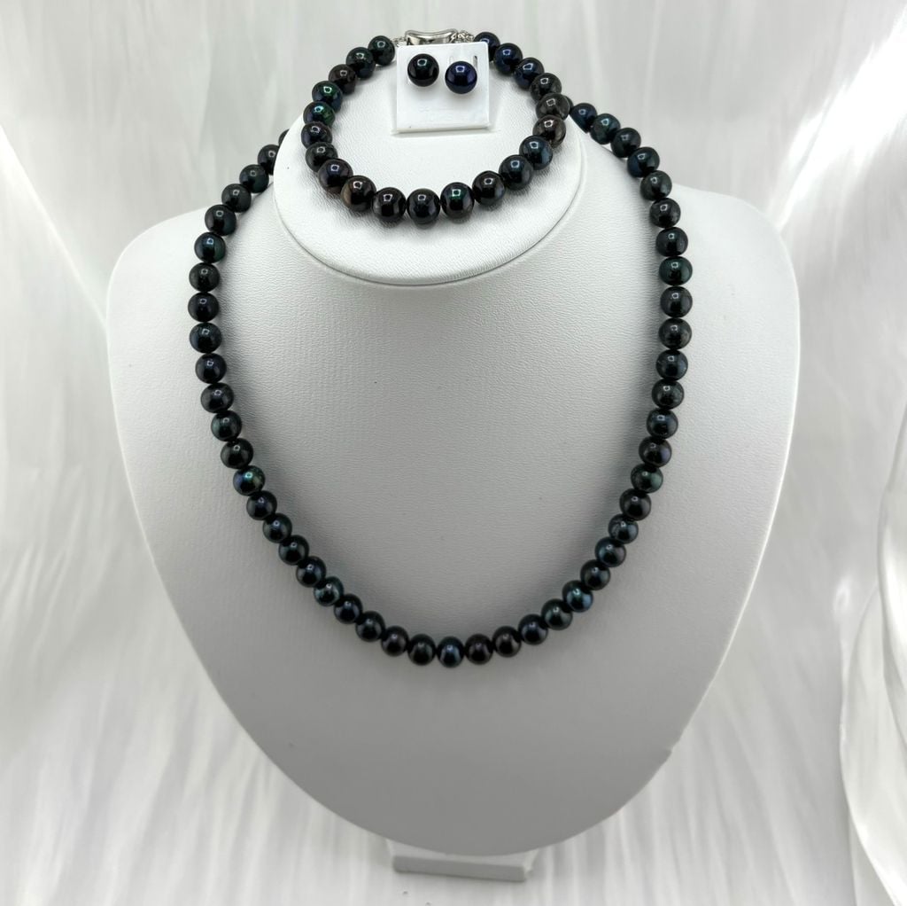 Bộ Set Trang Sức Ngọc Trai Đen Tự Nhiên 8-9mm Gồm Vòng cổ + Vòng Tay + Bông tai Ngọc Trai MADAME HIEN PEARLS SCT006D