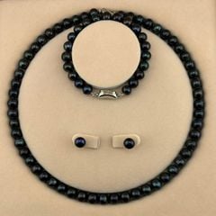 Bộ Set Trang Sức Ngọc Trai Đen Tự Nhiên 8-9mm Gồm Vòng cổ + Vòng Tay + Bông tai Ngọc Trai MADAME HIEN PEARLS SCT006D