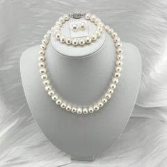 Set Bộ Trang Sức Ngọc Trai Tròn Tự Nhiên 9-10mm Gồm Vòng cổ Choker + Vòng Tay MADAME HIEN PEARLS SCT011