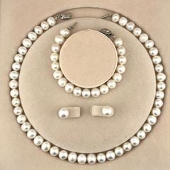 Set Bộ Trang Sức Ngọc Trai Tròn Tự Nhiên 9-10mm Gồm Vòng cổ Choker + Vòng Tay MADAME HIEN PEARLS SCT011