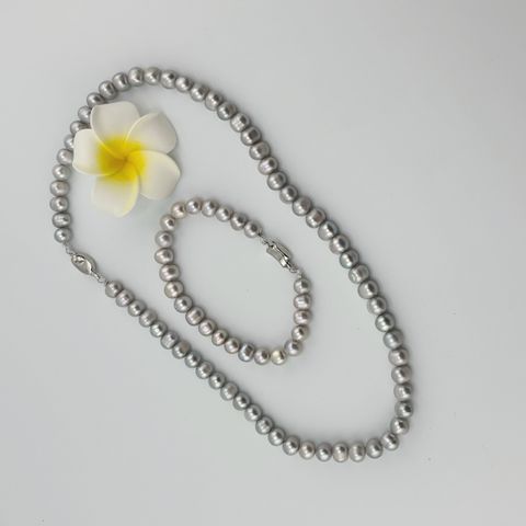 [Kèm Kiểm Định] Set Bộ Trang Sức Ngọc Trai Xám Tròn Tự Nhiên 7-8mm Gồm Vòng cổ và Vòng Tay MADAME HIEN PEARLS SCT025