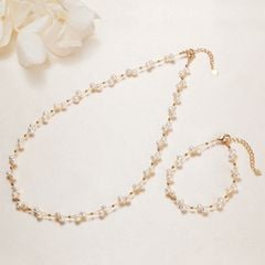 Bộ Vòng Cổ Choker và Vòng Tay Sợi Bện Đính Ngọc Trai Trắng Tự Nhiên MADAME HIEN PEARLS Đáng Yêu Cho Nữ SCT040