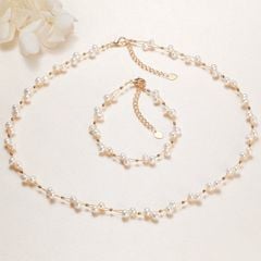 Bộ Vòng Cổ Choker và Vòng Tay Sợi Bện Đính Ngọc Trai Trắng Tự Nhiên MADAME HIEN PEARLS Đáng Yêu Cho Nữ SCT040