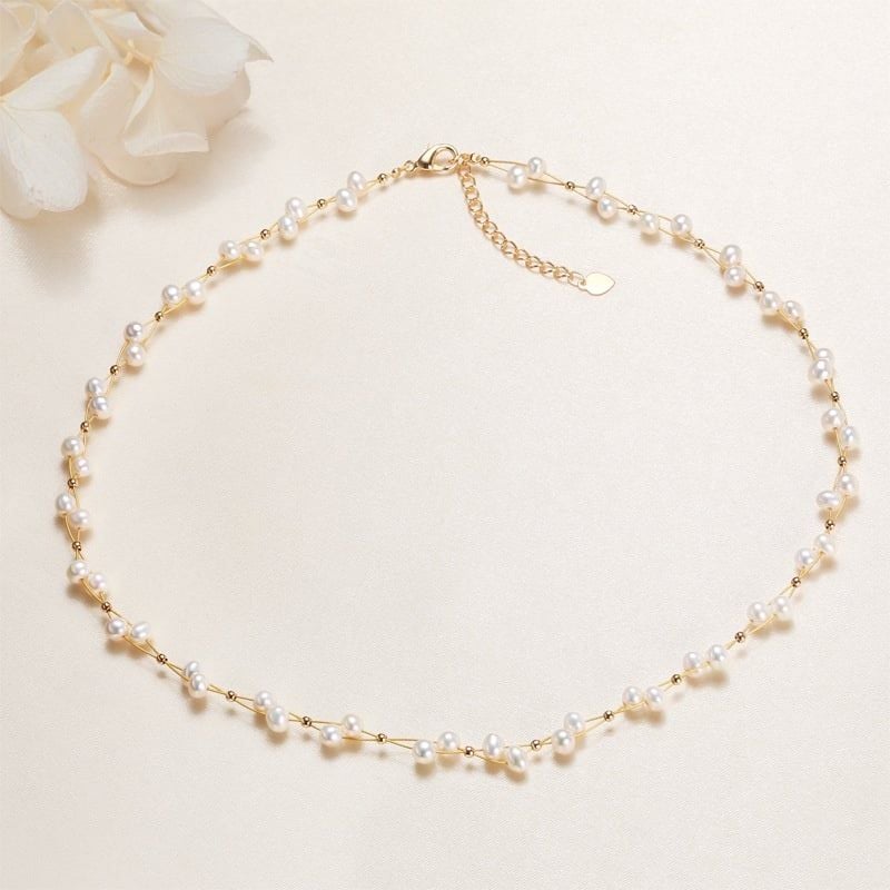 Bộ Vòng Cổ Choker và Vòng Tay Sợi Bện Đính Ngọc Trai Trắng Tự Nhiên MADAME HIEN PEARLS Đáng Yêu Cho Nữ SCT040