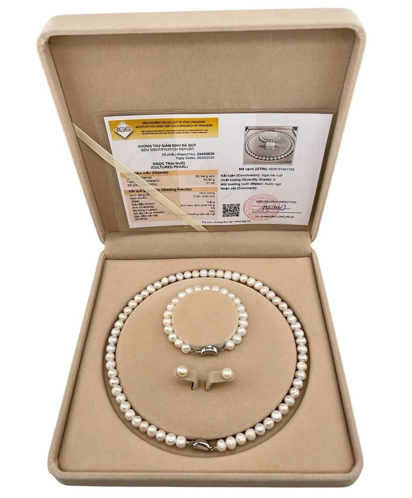 [Kèm Hộp Và Kiểm Định] Set Bộ Trang Sức Quà Tặng Ngọc Trai Tự Nhiên 6-8mm MADAME HIEN PEARLS SCT044
