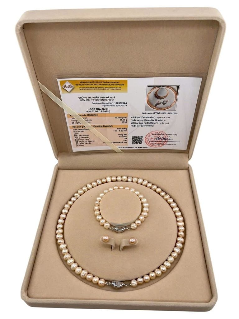 [Kèm Hộp Và Kiểm Định] Set Bộ Trang Sức Quà Tặng Ngọc Trai Tự Nhiên 6-8mm MADAME HIEN PEARLS SCT044