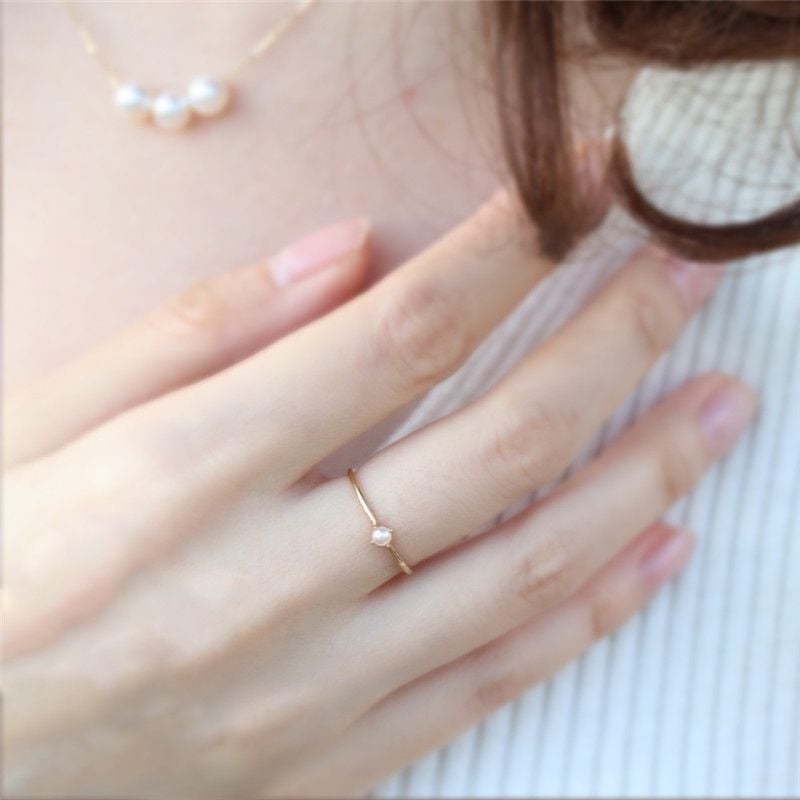 Nhẫn Mạ Vàng 18k Đính Ngọc Trai Nhí Unisex Nam Nữ NN011