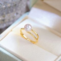 Nhẫn Mạ Vàng 18K Đính Ngọc Trai Mặt Chữ Nhật MADAME HIEN PEARLS Unisex Nam Nữ NN016