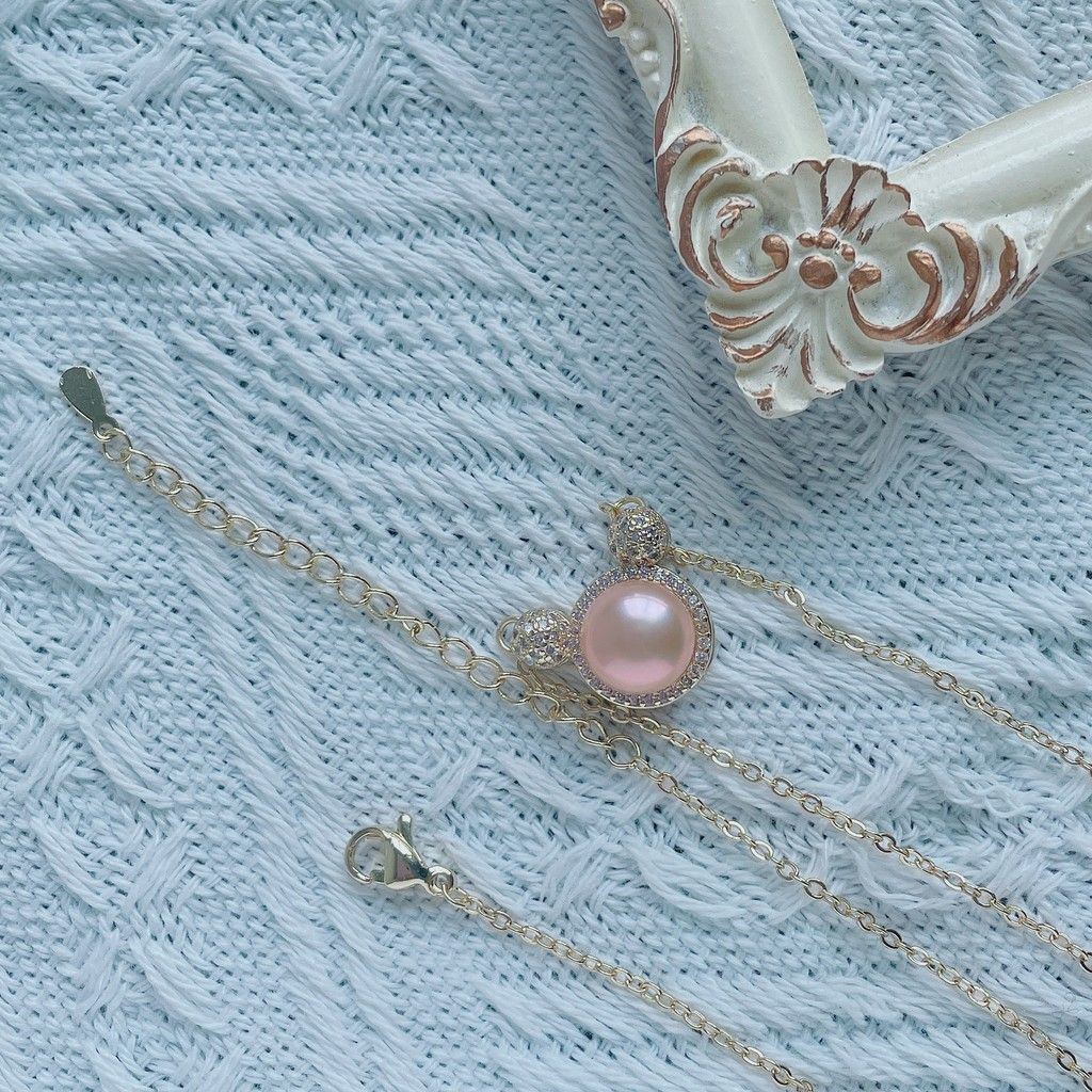 Vòng cổ Bạc Mặt Hình Chuột Mickey Ngọt Ngào Dễ Thương Ngọc Trai Tự Nhiên MADAME HIEN PEARLS MN020T