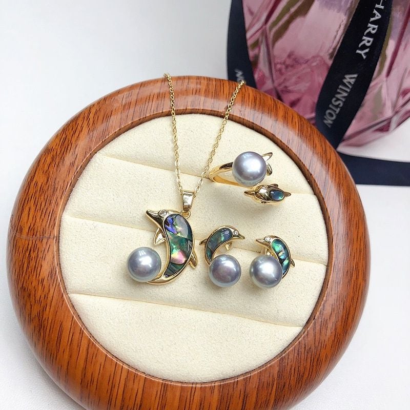 Bộ Set trang sức ngọc trai nước ngọt Cá heo dễ thương thời trang
