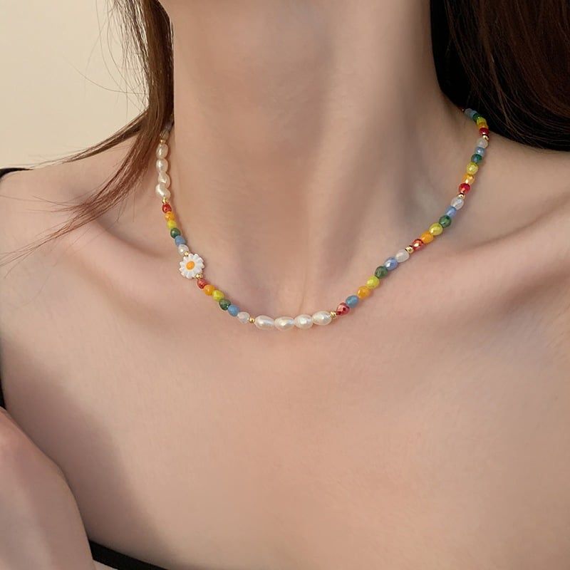 Set Ngọc Trai Gạo Tự Nhiên Phối Cham 7 Sắc Màu Bohemian Boho Đáng Yêu MADAME HIEN PEARLS SCG12