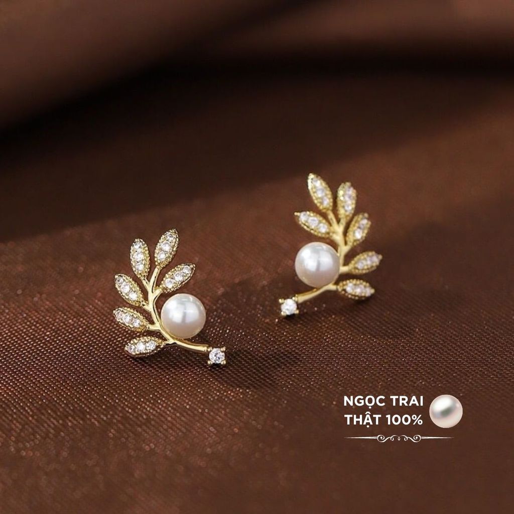 Bông Tai Ngọc Trai Tự Nhiên 6-7mm Thời Trang Zircon Dáng Lá Liễu MADAME HIEN PEARLS Cho Nữ BTN002