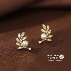 Bông Tai Ngọc Trai Tự Nhiên 6-7mm Thời Trang Zircon Dáng Lá Liễu MADAME HIEN PEARLS Cho Nữ BTN002