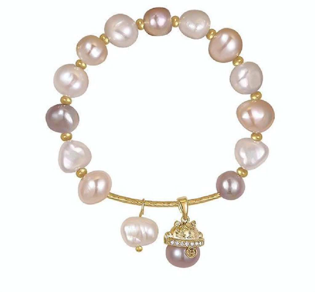 Vòng Tay Hạt Trai Tự Nhiên MADAME HIEN PEARLS Charm Mèo Phong Cách Baroque cá tính đáng yêu VTB005M