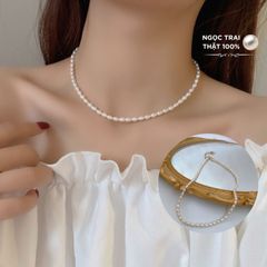 Vòng Cổ choker Đính Ngọc Trai Nuôi Hạt Gạo Tự Nhiên Thời Trang CG004