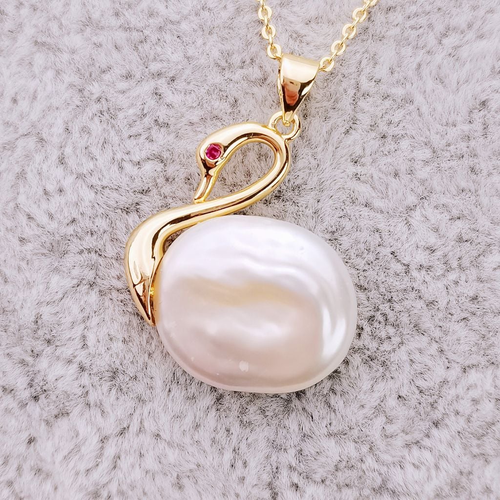 Mặt Dây Chuyền Ngọc Trai Baroque dáng Thiên Nga đáng yêu MB001