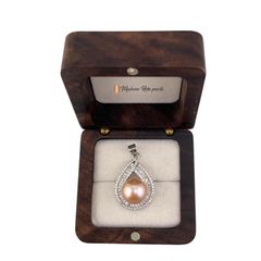 Mặt Dây Chuyền Ngọc Trai Tự Nhiên phối khung giọt nước Pha Lê Size Lớn 10-11mm MN022