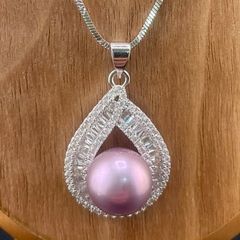 Mặt Dây Chuyền Ngọc Trai Tự Nhiên phối khung giọt nước Pha Lê Size Lớn 10-11mm MN022