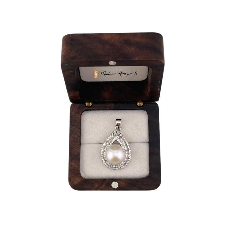 Mặt Dây Chuyền Ngọc Trai Tự Nhiên phối khung giọt nước Pha Lê Size Lớn 10-11mm MN022