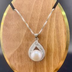 Mặt Dây Chuyền Ngọc Trai Tự Nhiên phối khung giọt nước Pha Lê Size Lớn 10-11mm MN022