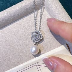 Vòng cổ Ngọc Trai Tự Nhiên Cham Hoa Hồng Đính Đá Sang Trọng MG007