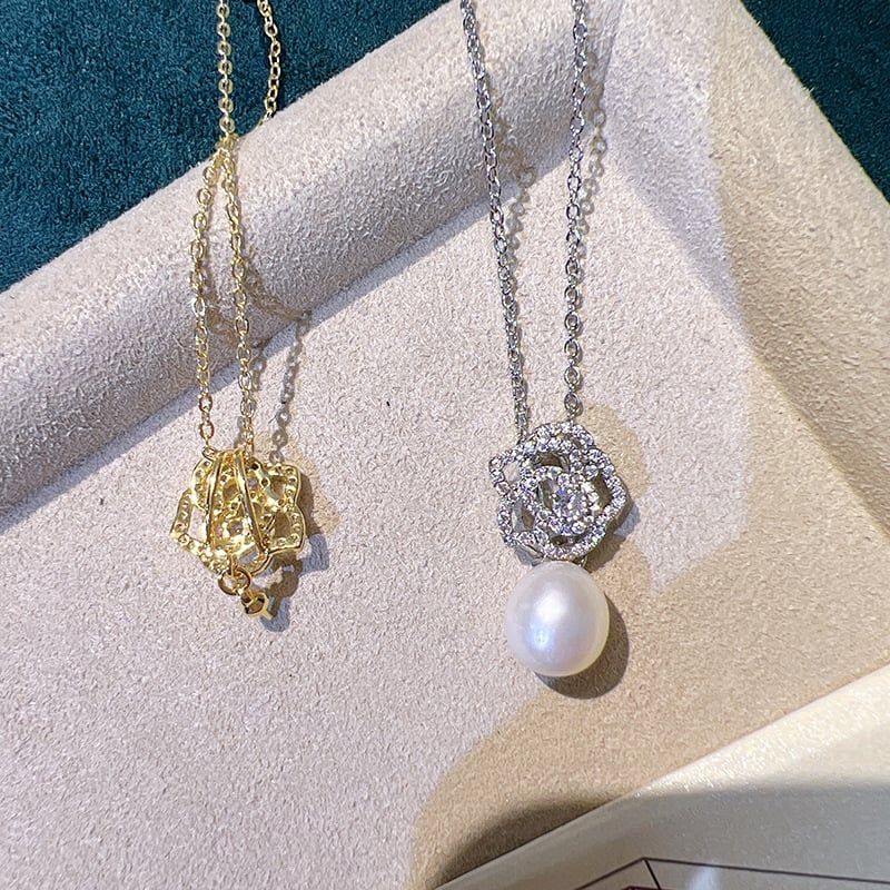 Vòng cổ Ngọc Trai Tự Nhiên Cham Hoa Hồng Đính Đá Sang Trọng MG007