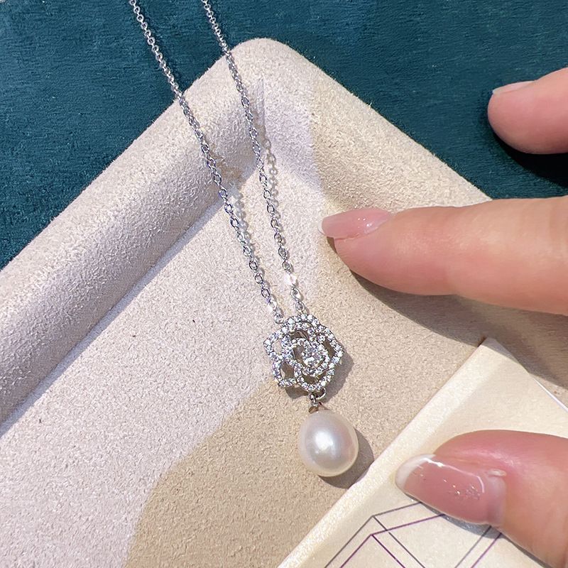 Vòng cổ Ngọc Trai Tự Nhiên Cham Hoa Hồng Đính Đá Sang Trọng MG007