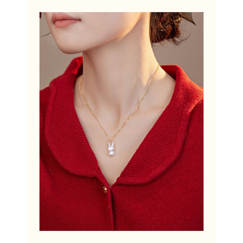 Dây Chuyền Titan Mặt Thỏ Xà Cừ Đính Ngọc Trai dễ thương đáng yêu MN007