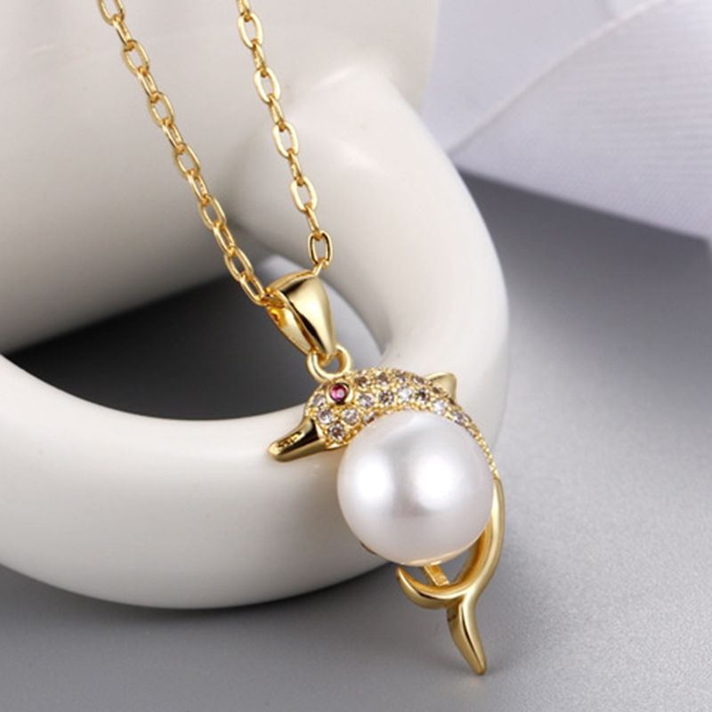 Mặt Dây Chuyền Ngọc Trai Dáng Cá Heo Đáng Yêu Cho Nữ MN008