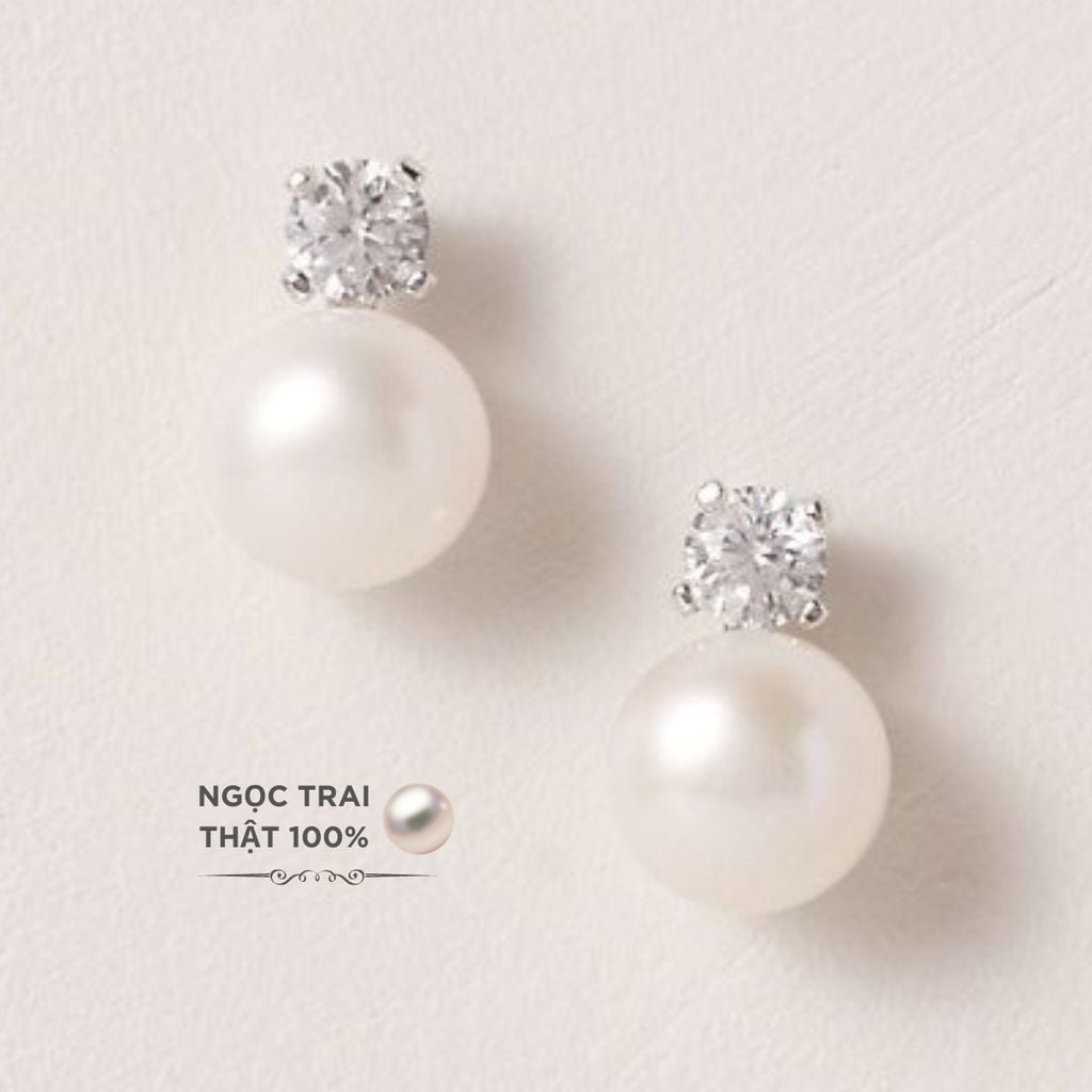 Bông Tai Bạc 925 Mạ Tối Giản Minimalist Đính Đá và Ngọc Trai Tự Nhiên MADAME HIEN PEARLS Thời Trang BTN015