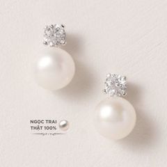 Bông Tai Bạc 925 Mạ Tối Giản Minimalist Đính Đá và Ngọc Trai Tự Nhiên MADAME HIEN PEARLS Thời Trang BTN015