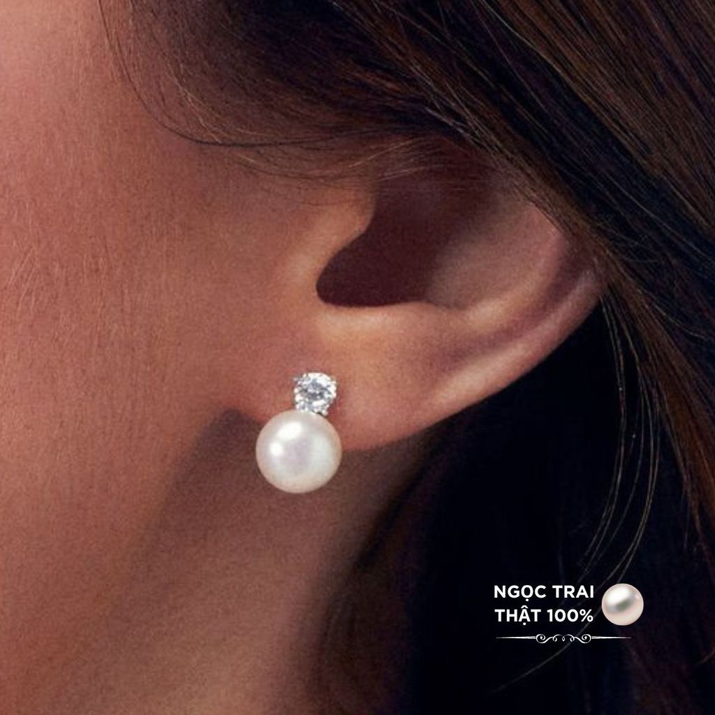 Bông Tai Bạc 925 Mạ Tối Giản Minimalist Đính Đá và Ngọc Trai Tự Nhiên MADAME HIEN PEARLS Thời Trang BTN015