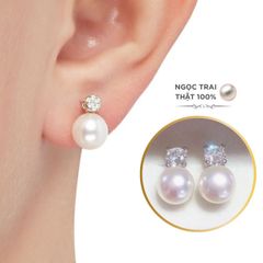 Bông Tai Bạc 925 Mạ Tối Giản Minimalist Đính Đá và Ngọc Trai Tự Nhiên MADAME HIEN PEARLS Thời Trang BTN015