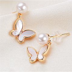 Bông Tai Bướm Trắng Mặt Xà Cừ Đính Ngọc Trai MADAME HIEN PEARLS Phong Cách Châu Âu BTN019