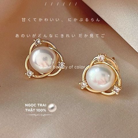 Khuyên Tai Ngọc Trai Nước Ngọt Tự Nhiên MADAME HIEN PEARLS Thời trang cho nữ