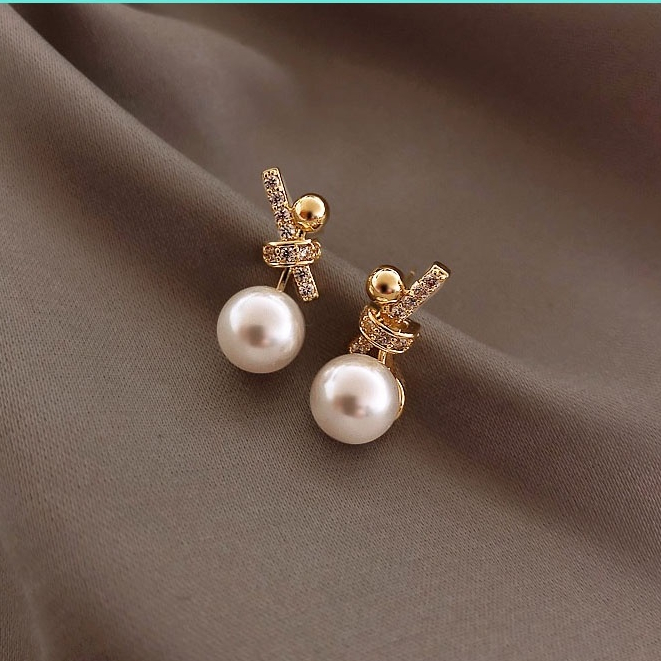 Bông Tai Ngọc Trai Kiểu Thắt Nơ Gọng Đáng Yêu MADAME HIEN PEARLS Cho Nữ BTN018