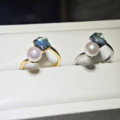 Bộ Set Ngọc Trai Vòng cổ + Nhẫn + Bông Tai Bộ Trang Sức Ngọc Trai Tự Nhiên Vỏ Sò Xà Cừ Khảm Bàu Ngư MADAME HIEN PEARLS SPS065