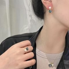 Bộ Set Ngọc Trai Vòng cổ + Nhẫn + Bông Tai Bộ Trang Sức Ngọc Trai Tự Nhiên Vỏ Sò Xà Cừ Khảm Bàu Ngư MADAME HIEN PEARLS SPS065