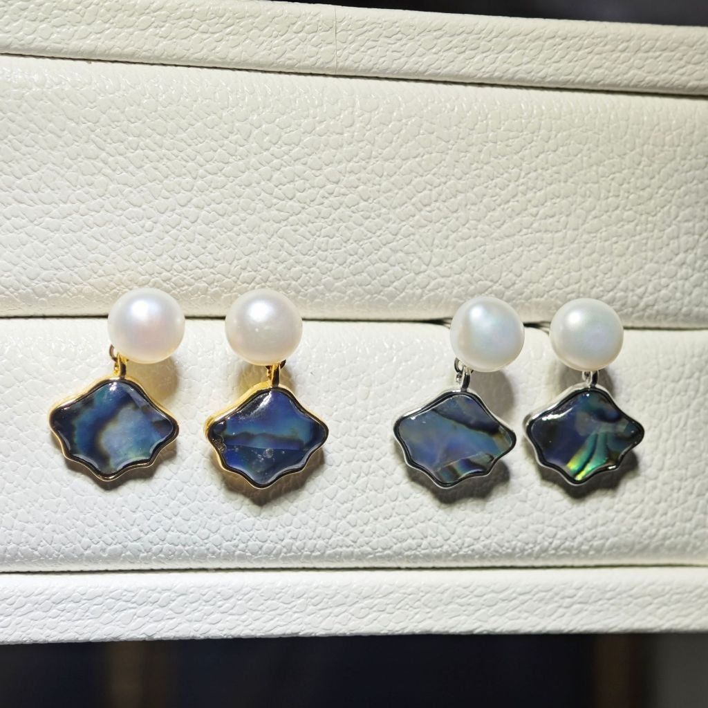 Bộ Set Ngọc Trai Vòng cổ + Nhẫn + Bông Tai Bộ Trang Sức Ngọc Trai Tự Nhiên Vỏ Sò Xà Cừ Khảm Bàu Ngư MADAME HIEN PEARLS SPS065