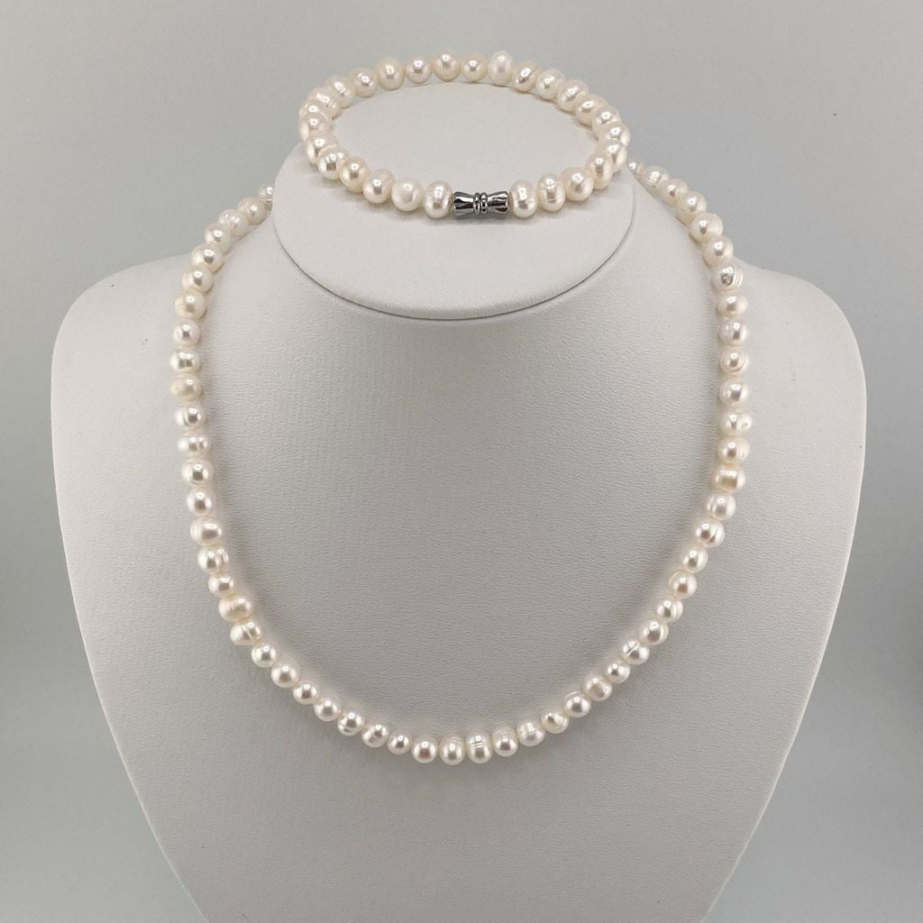 Bộ Set Ngọc Trai Trắng 6-7mm (dây cổ, vòng tay, bông tai) SPS030TR